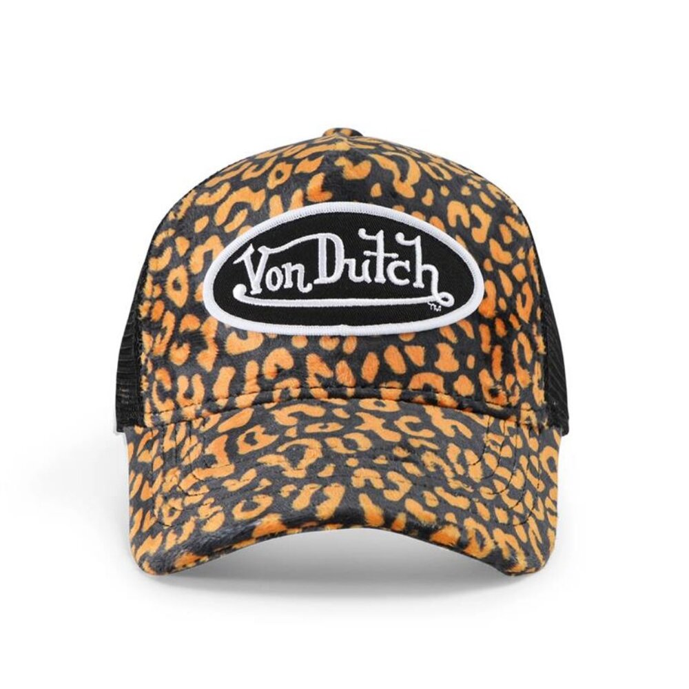Von Dutch Orange Cheetah Velvet Trucker Hat MSRP89
